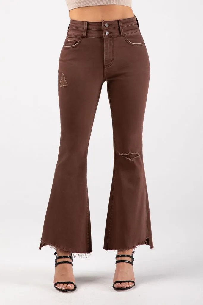 Mocha High Rise Flare Jeans by Ceros No Fuss