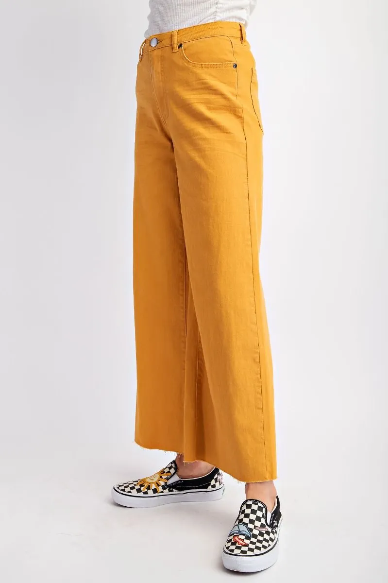 Daily Style Eco Friendly Dyeing Mustard Soft Stretch Twill High Waisted Pants