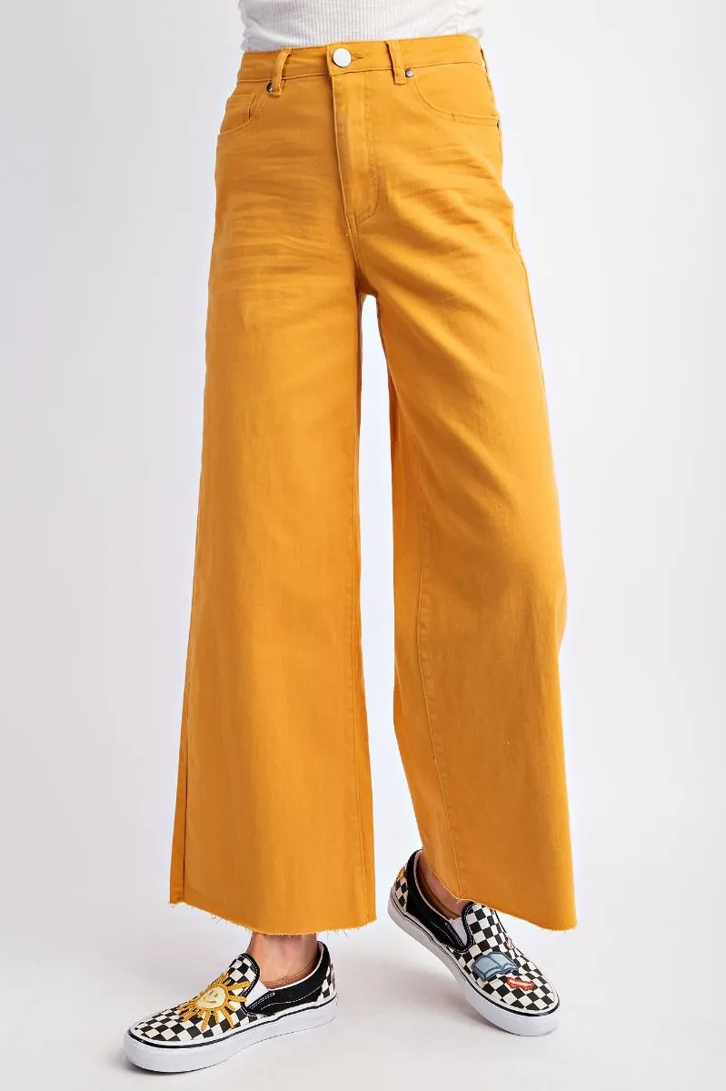 Mustard Soft Stretch Twill High Waisted Pants Easy Movement Lightweight Wear