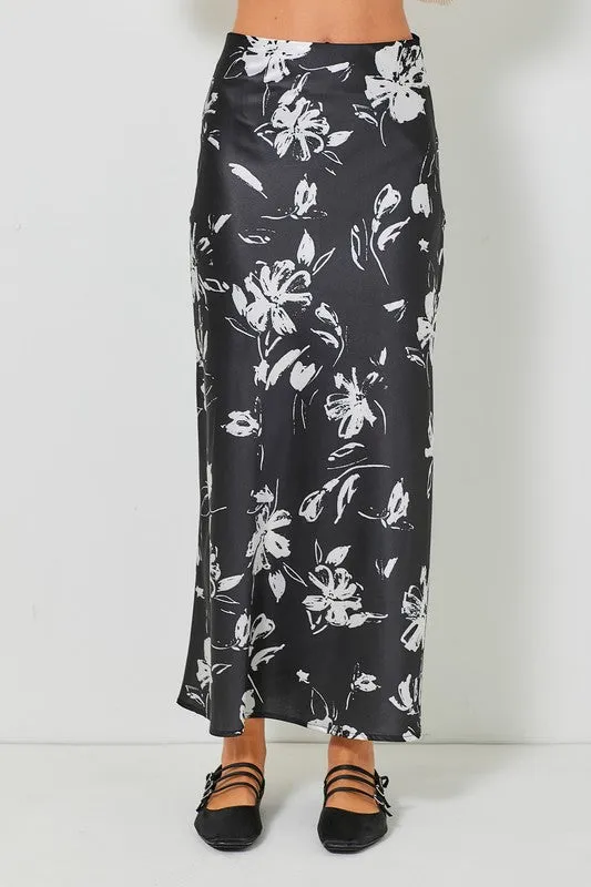Street Ready Chic Appeal Esther High Waist Floral Midi Skirt Black