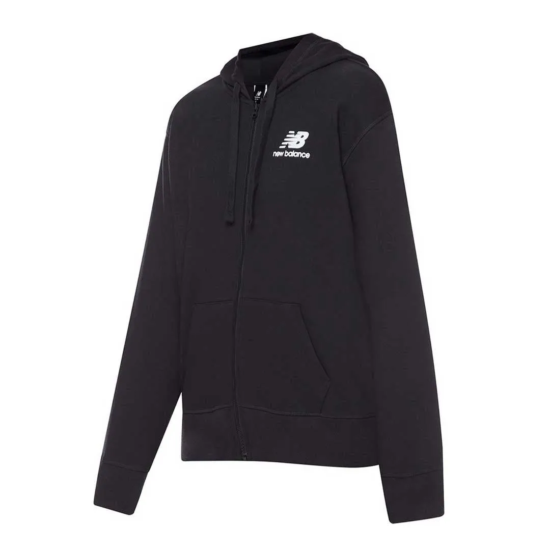New Balance - Women's Essentials Stacked Logo Full Zip Hoodie (WJ31530 BK) Double Stitched Seams DurableStitching