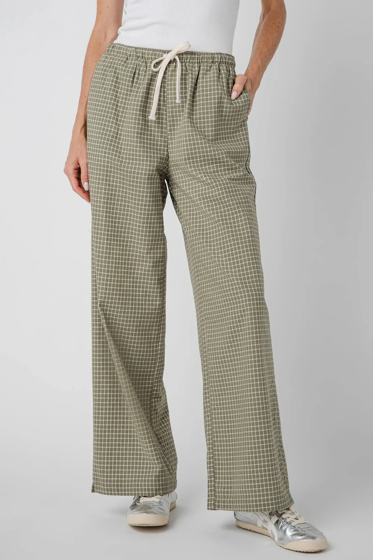 Buttermelon Drawstring Checkered Pants Anti Slip Waistband
