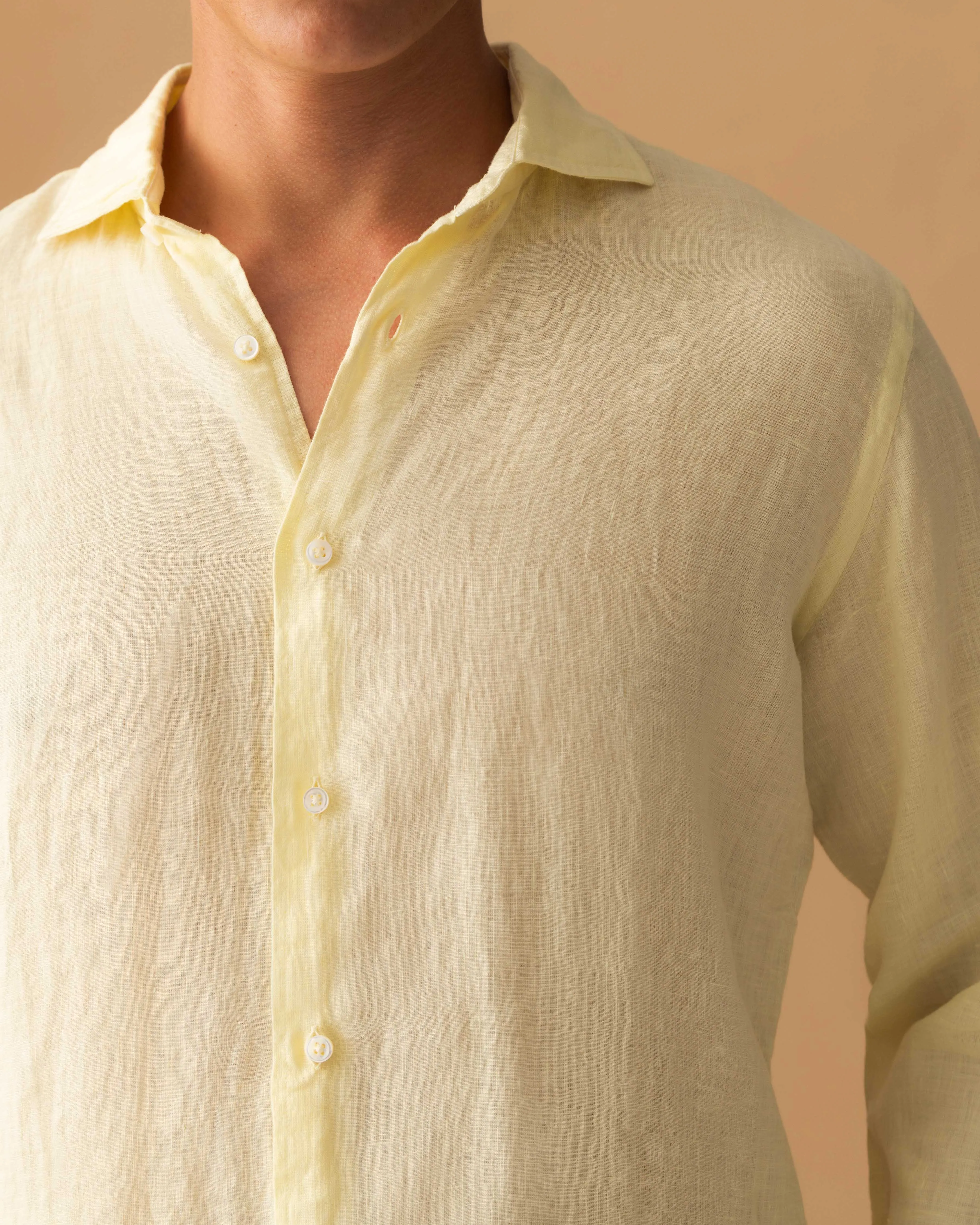 Stretch Material Linen Cutaway Collar Shirt