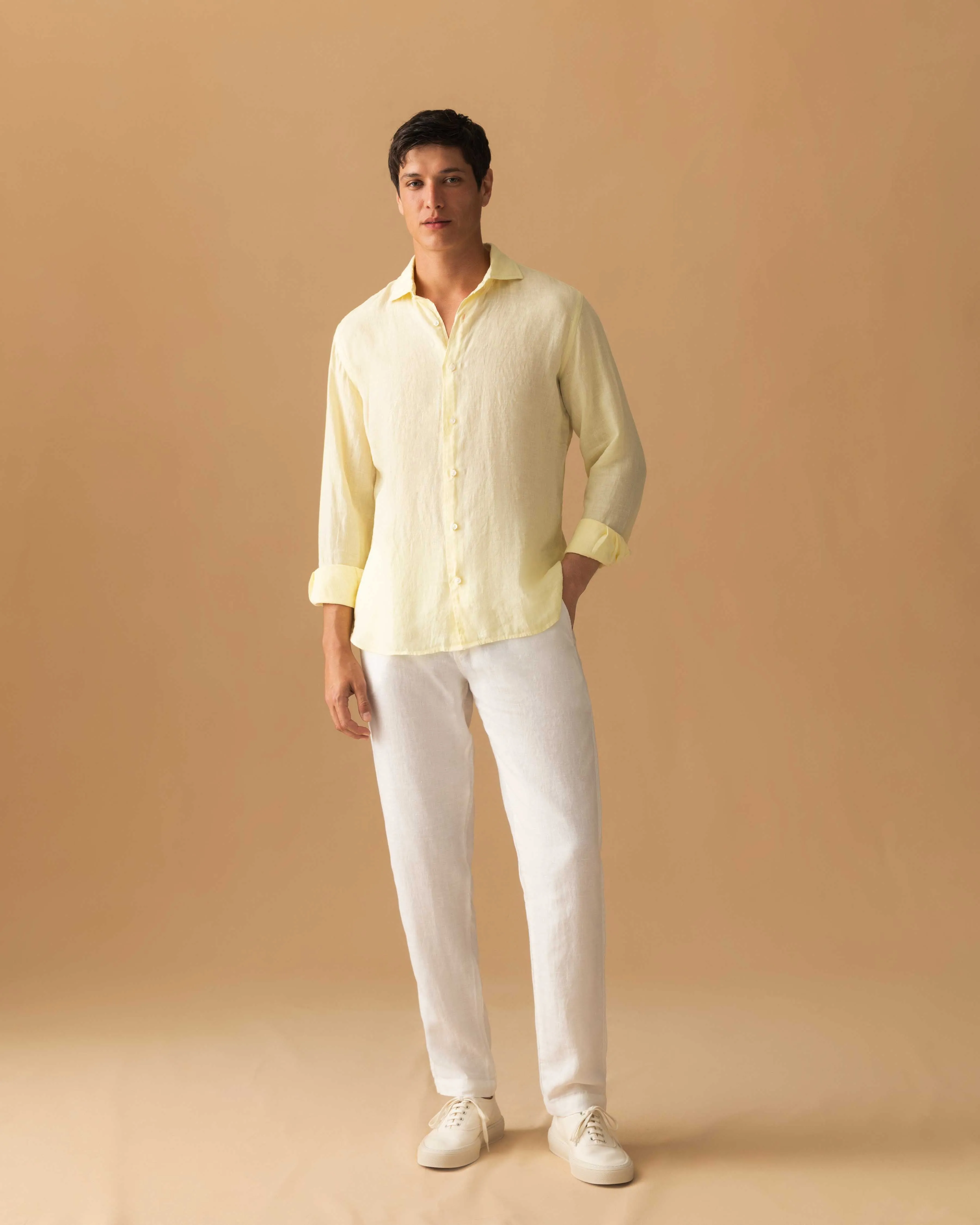 Linen Cutaway Collar Shirt Casual Friday Beach Wear