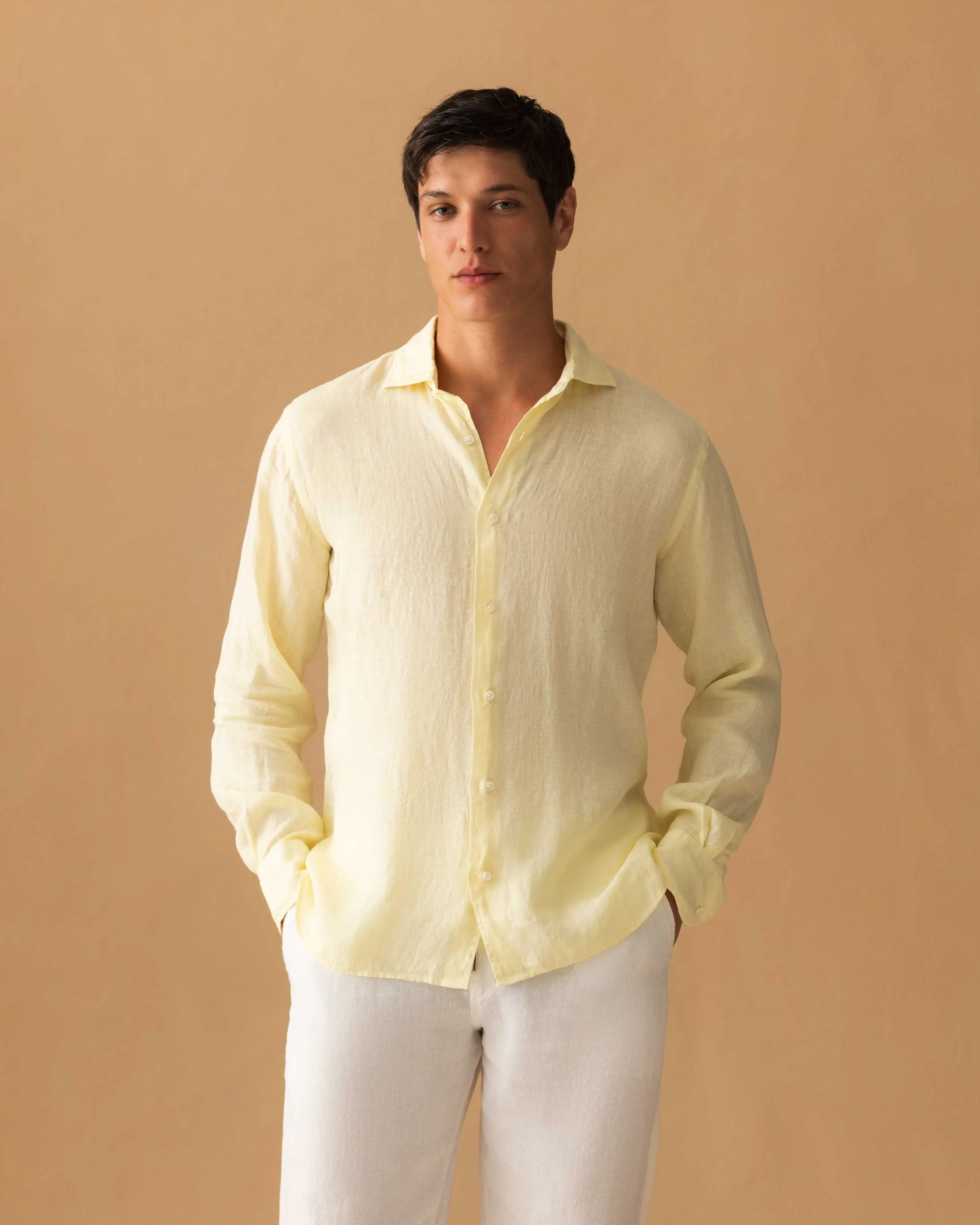 Versatile Layering Linen Cutaway Collar Shirt