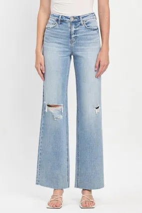 Luxury Textured Athlete Fit Breathable Work Meeting Relaxed Style Noah High Rise Distressed Wide Leg Jeans Light Wash