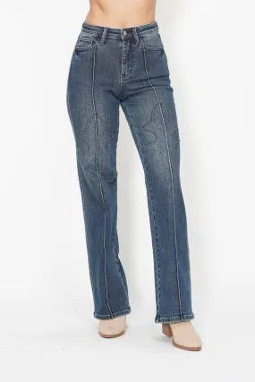 High Waist Western Seam Detail Straight Jeans by Judy Blue Linen blend
