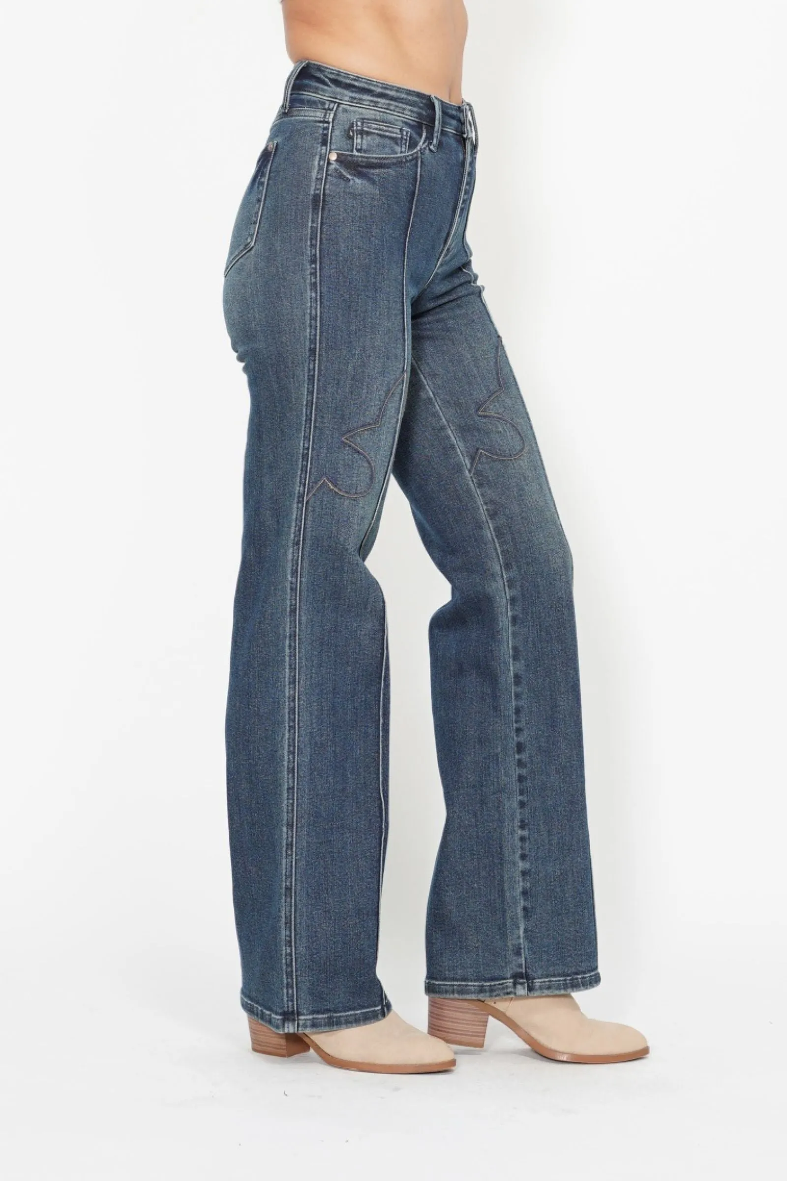 High Waist Western Seam Detail Straight Jeans by Judy Blue Body shaping Casual Design