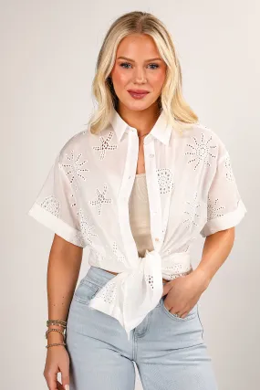 FINAL SALE - Let's Go Abroad White Eyelet Tunic Love Energy Grace Walk