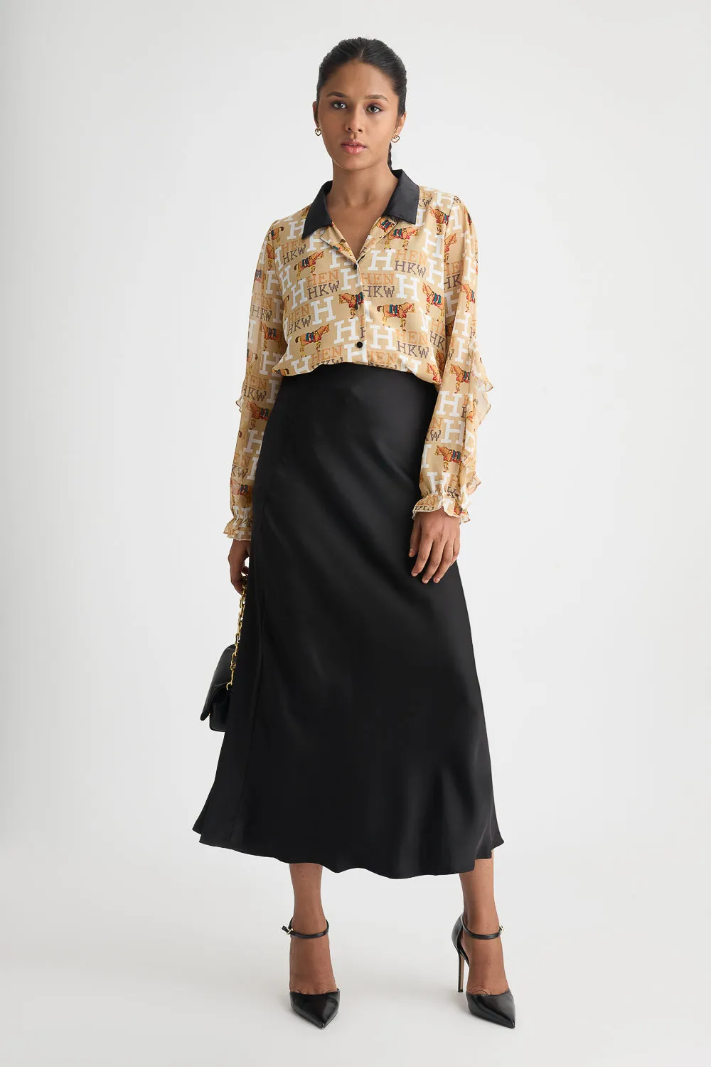 Printed Sheer Shirt Structured Collar Workwear Approved