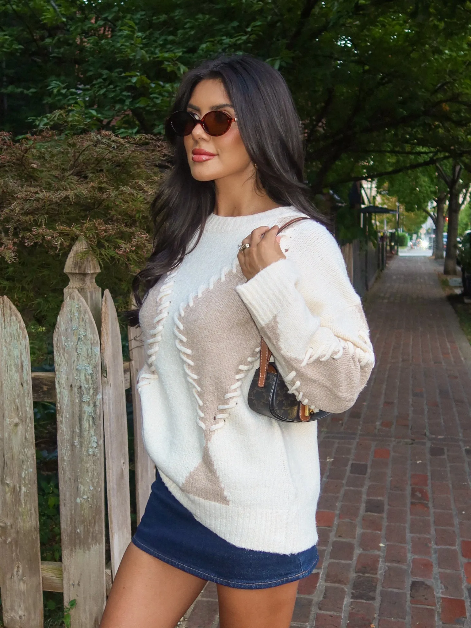 hat accents Patchwork Olivia Oversized Knit Sweater