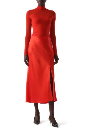 Chafe Resistant Clean Fit WASHED TWILL BIAS SLIP PENCIL MIDI SKIRT