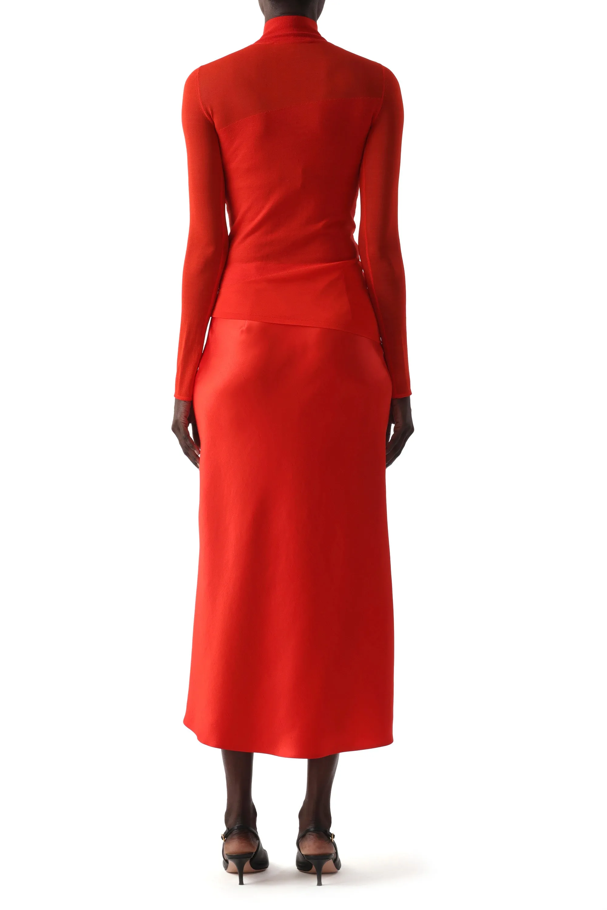 Sophisticated Casual Double Stitched WASHED TWILL BIAS SLIP PENCIL MIDI SKIRT