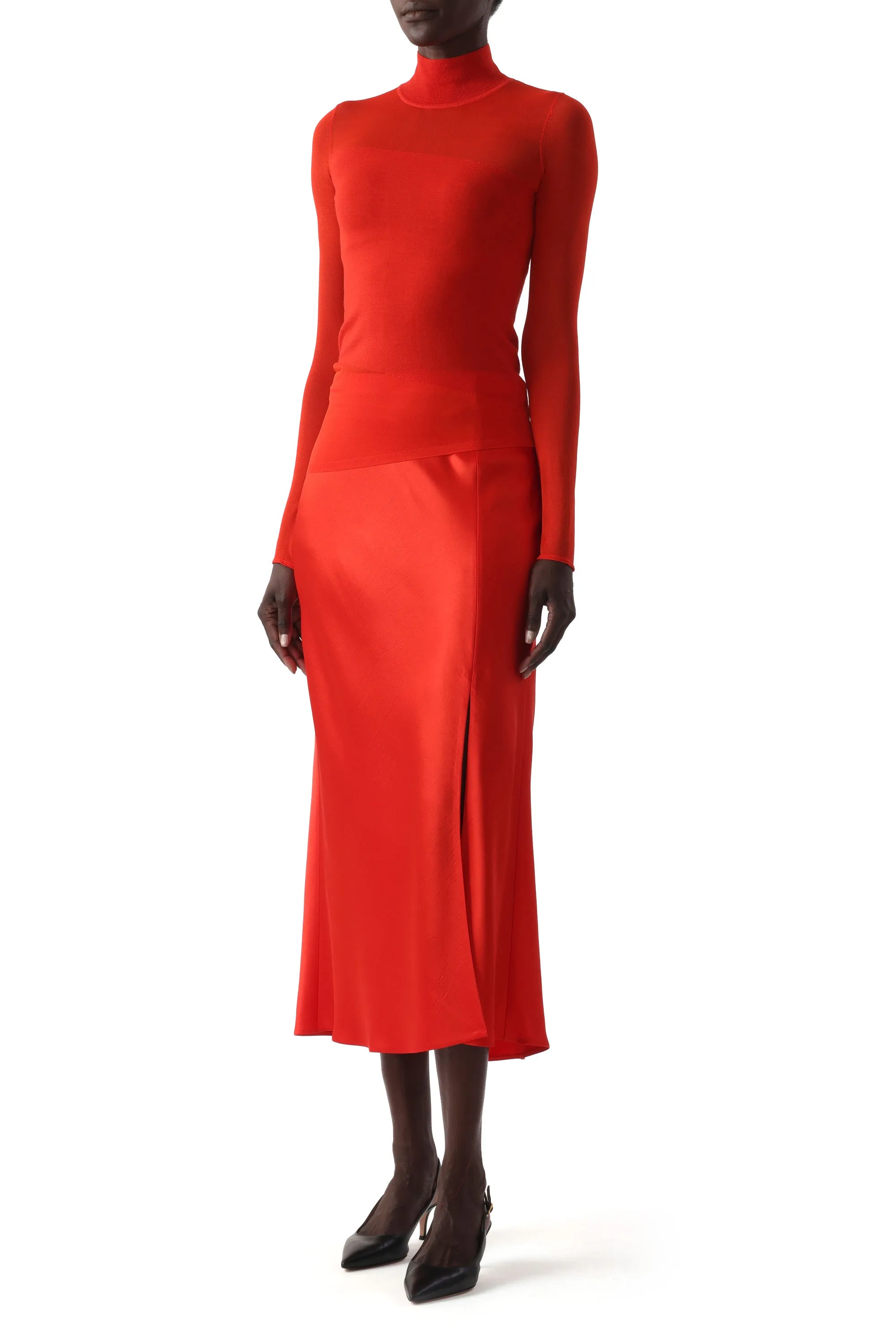 WASHED TWILL BIAS SLIP PENCIL MIDI SKIRT Opaque finish