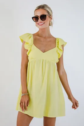 FINAL SALE - Social Hour Lemon Linen Babydoll Mini Dress Airy Layer Casual weekend dress