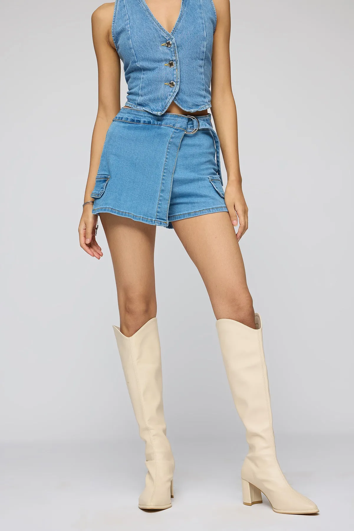 Cerulean Blue Mini Denim Skort Relaxed Look