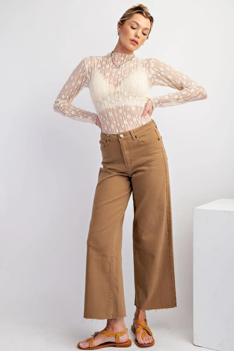 Pecan Pie Soft Stretch Twill High Waisted Pants Quick Conversion Hem