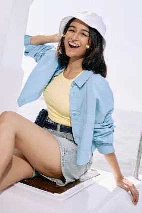 Inner Layer Blue Cropped Cotton Shirt