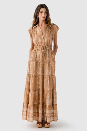 Casual Comfort Wear Semi Casual Pinch Print Tiered Maxi Dress