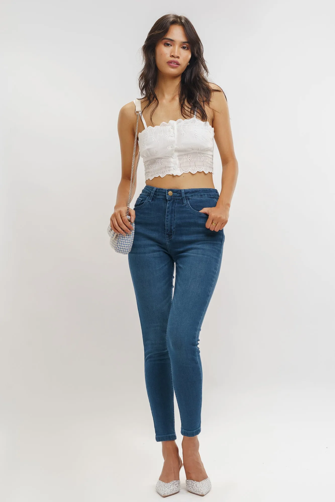Dark Blue High Waist Women's Skinny Jeans Nature Lover Party Look