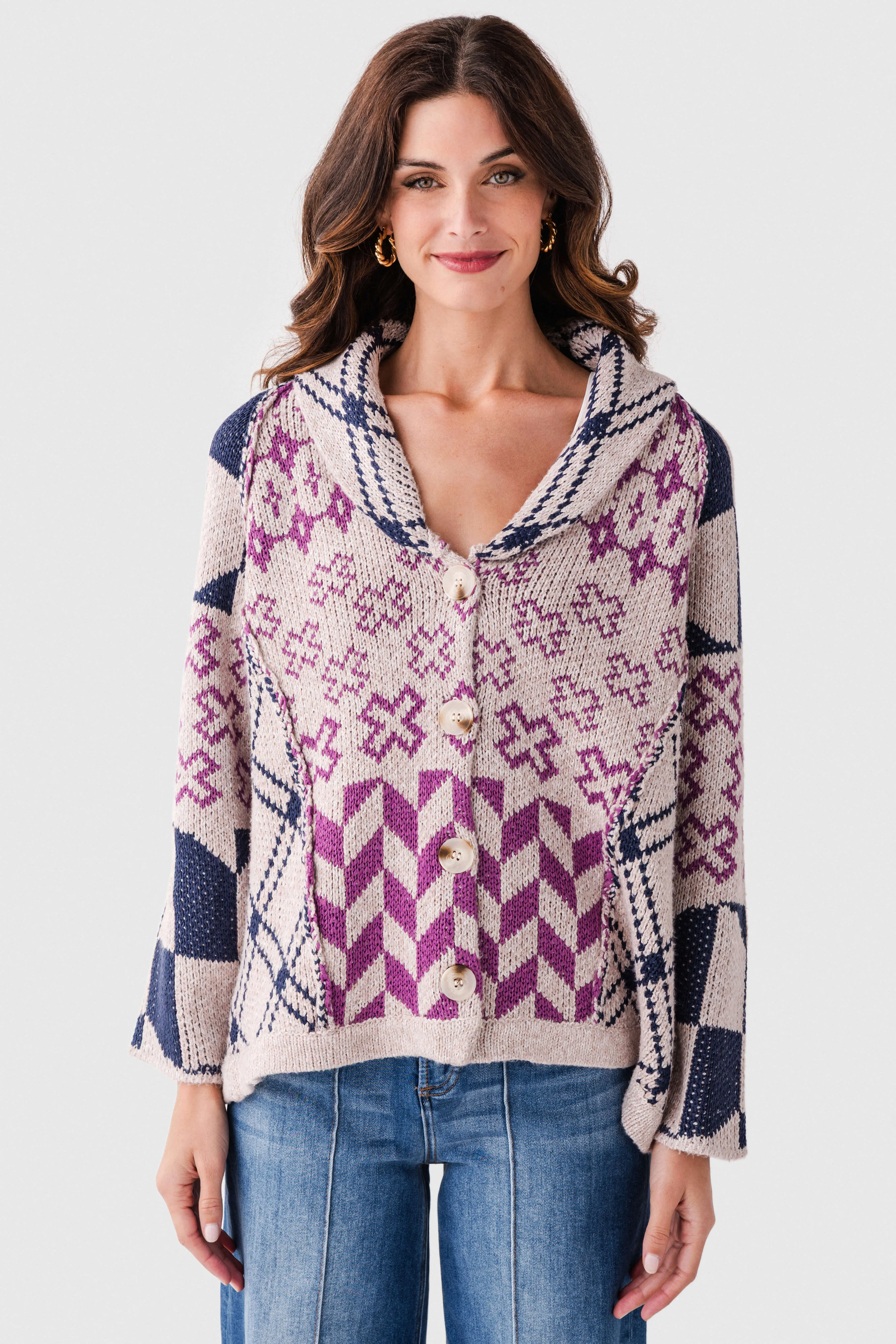 Corduroy Core Chic Hem & Thread Speckled Button Down Cardigan