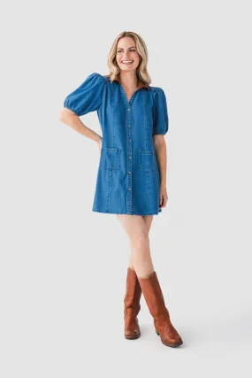 Travel-Essential THML Suede Collar Denim Dress