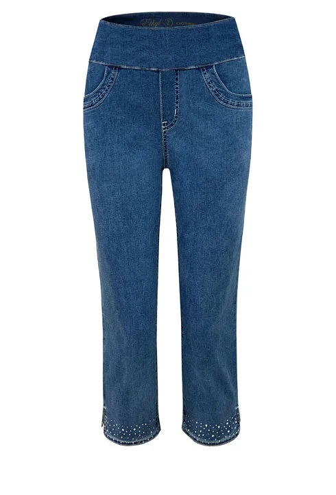 Relaxed Waist Pull On Capri Jeans w/ A Touch of Bling by Ethyl