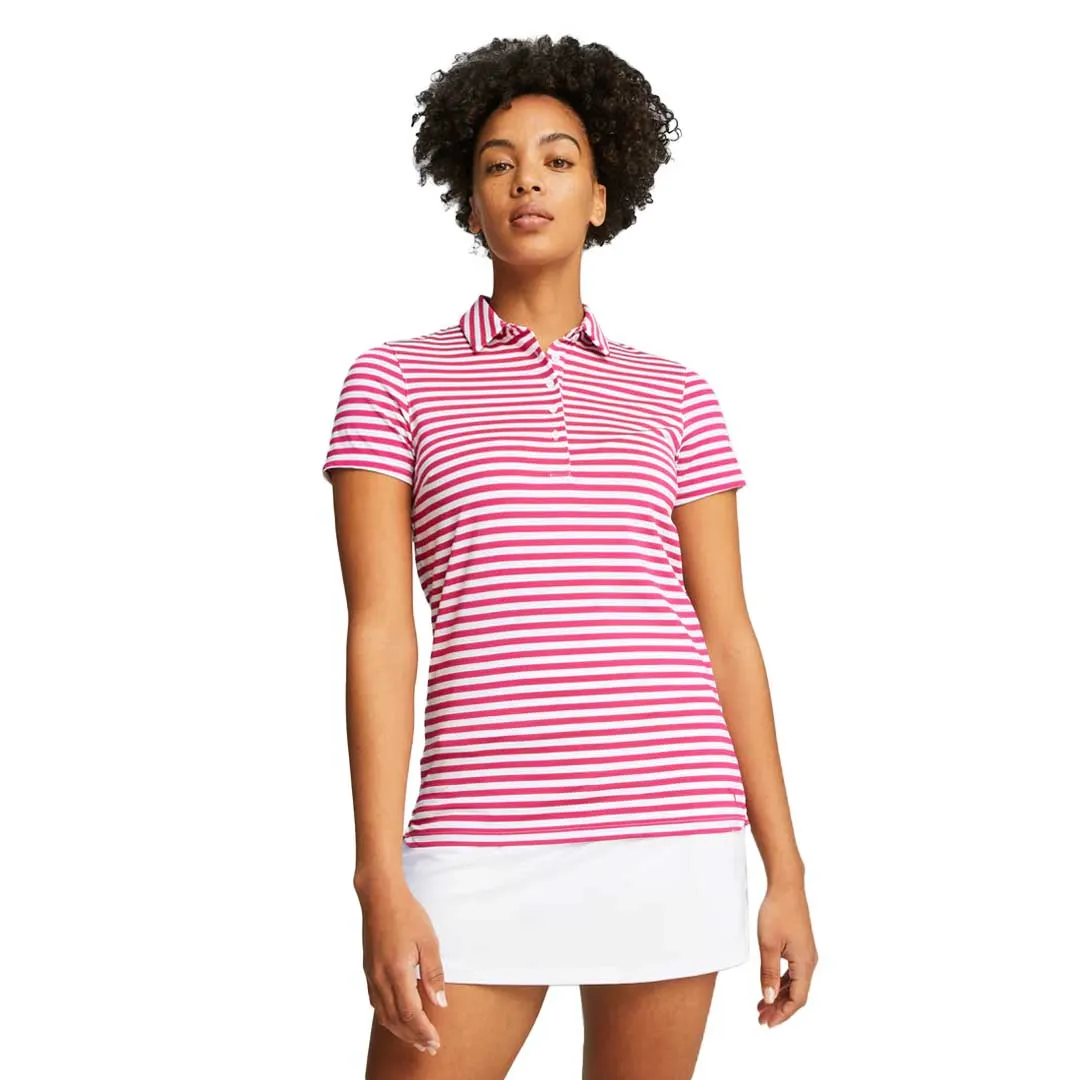 Rubberized Trims Wind Resistant Puma - Women's MATTR Somer Stripe Short Sleeve Golf Polo (621880 07)