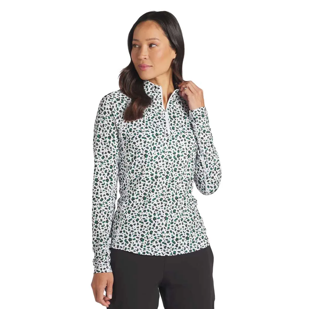 Double Stitch Seams Puma - Women's You-V Leopard Quarter-Zip Golf Sweater (623929 01)