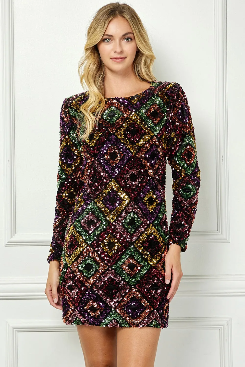 Jewel Tones All Over Sequin Mini Dress Mood Look