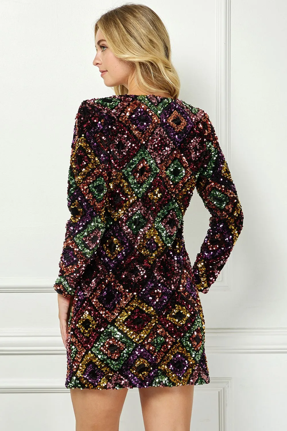 Smooth Outline New York Jewel Tones All Over Sequin Mini Dress
