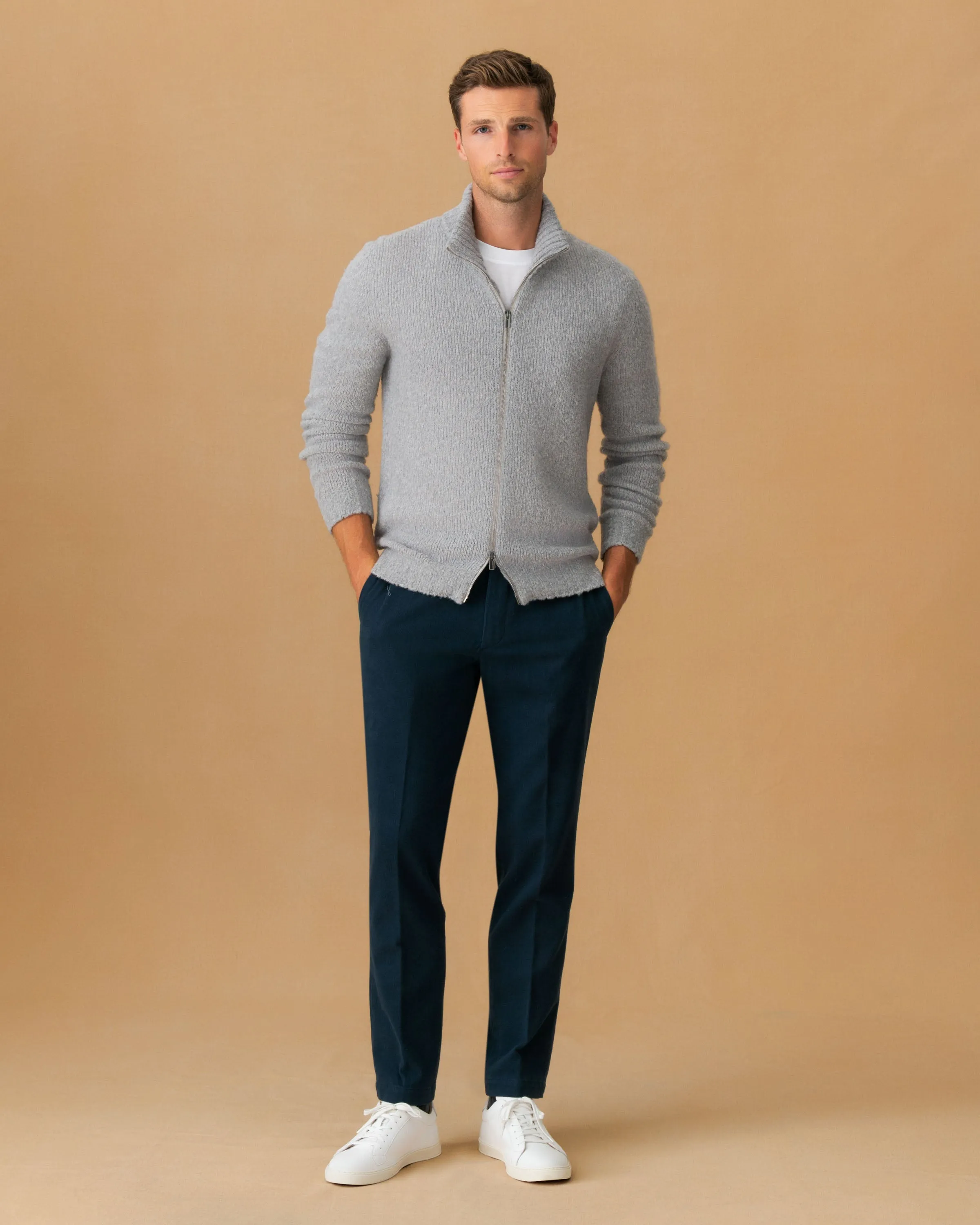 Everyday Classic Felted Wool Cashmere Zip-Through Sweater