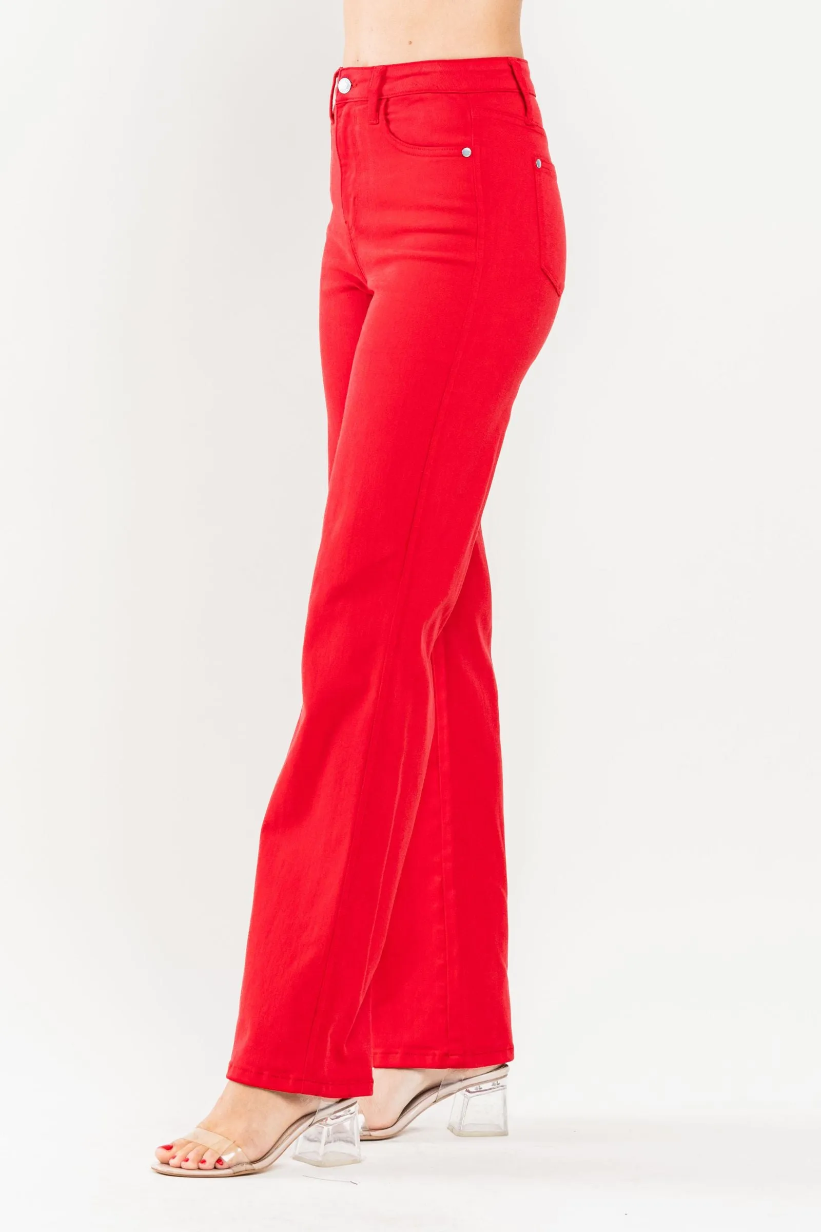 Red High Waist Judy Blue Jeans Stretchy Material