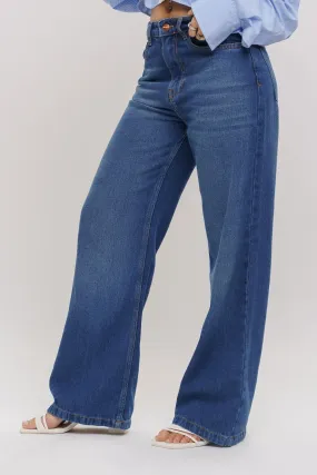 Core Blue Women's Wide Jeans Daywear Option Reinforced Pockets
