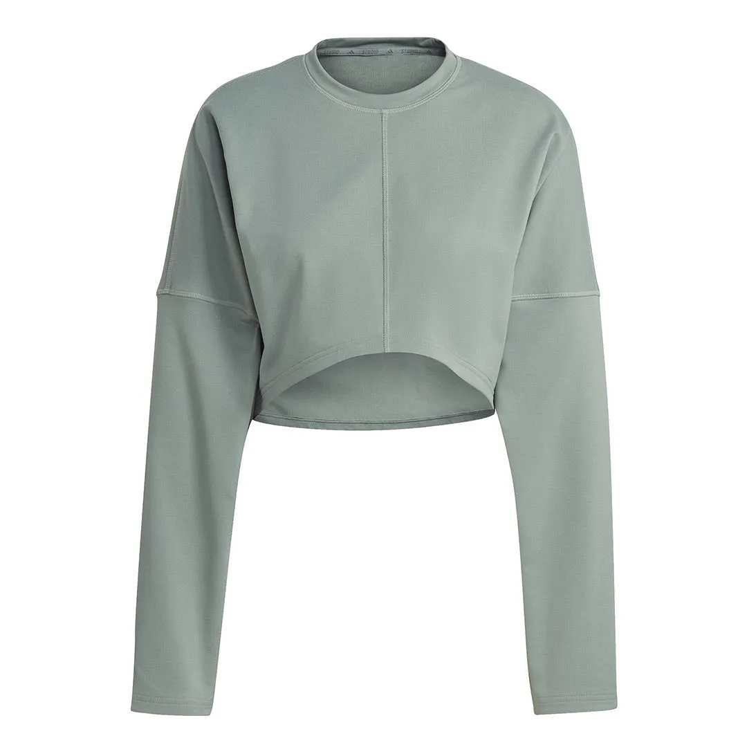 adidas - Women's Yoga Studio Crop Sweatshirt (HR5086) Vegan Leather Accents
