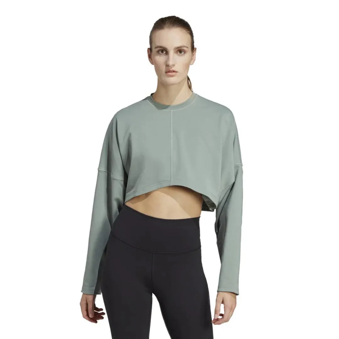 adidas - Women's Yoga Studio Crop Sweatshirt (HR5086) Kangaroo Pocket