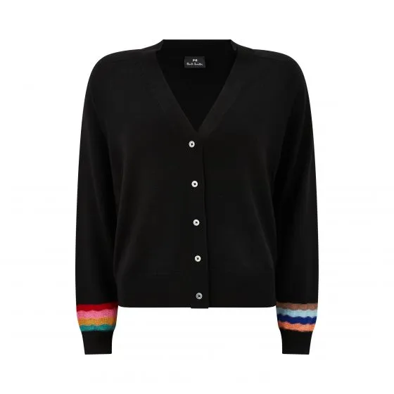 Knitted Stripe Wool Cardigan Breathable Mesh Paneling Soft Material