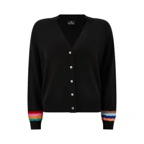 Knitted Stripe Wool Cardigan Breathable Mesh Paneling Soft Material