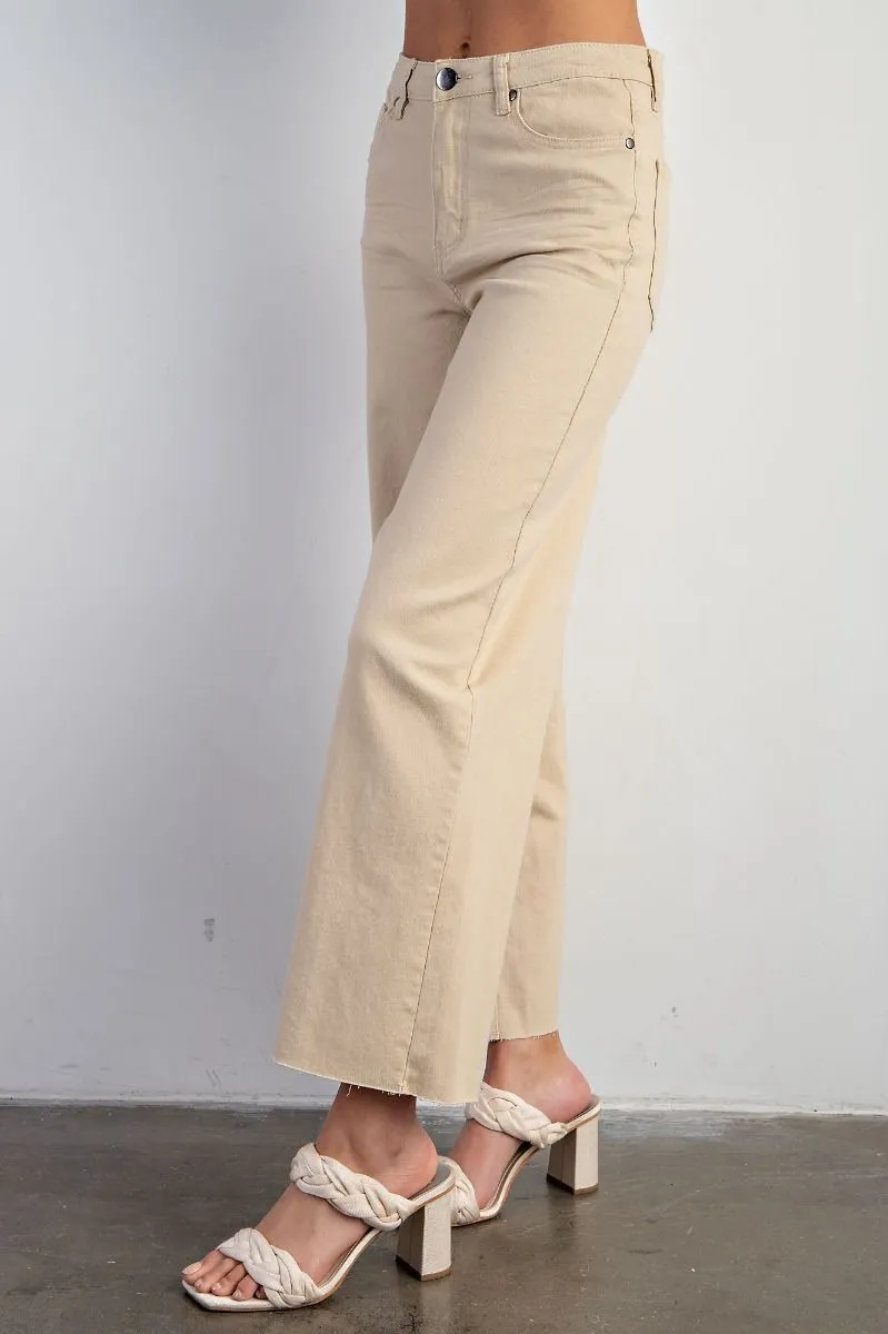 Khaki Soft Stretch Twill High Waisted Pants Eco Friendly Dye Process HighRiseWaistband