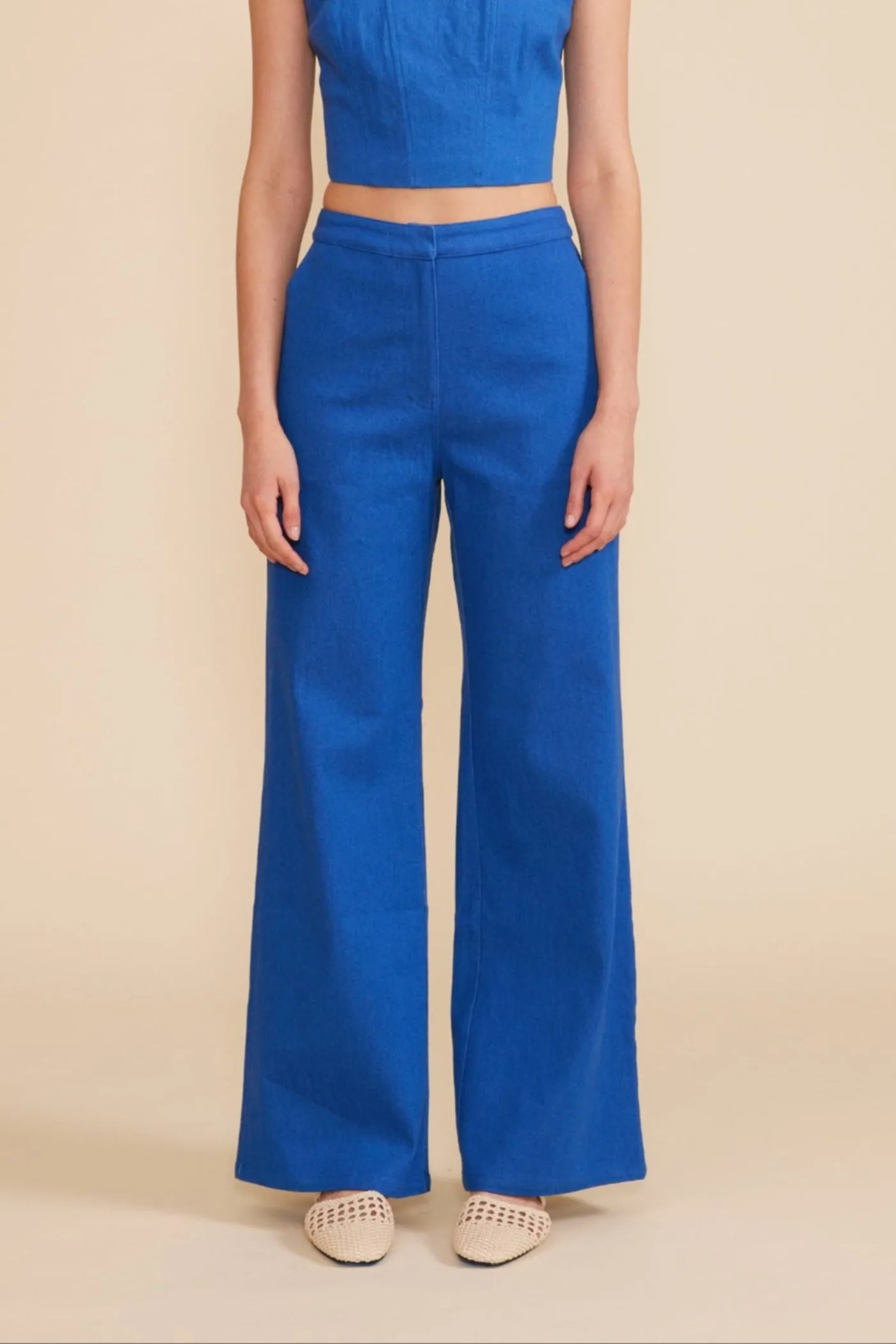 Layered Panel Design QuickReleaseClosures RENNA WIDE LEG BLUE PANTS