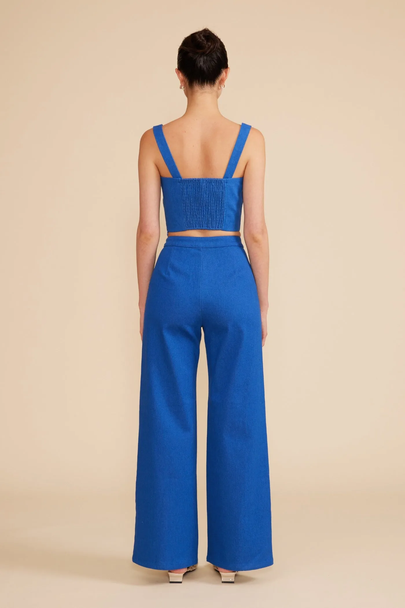Chilly Layering Casual Layer Fit RENNA WIDE LEG BLUE PANTS