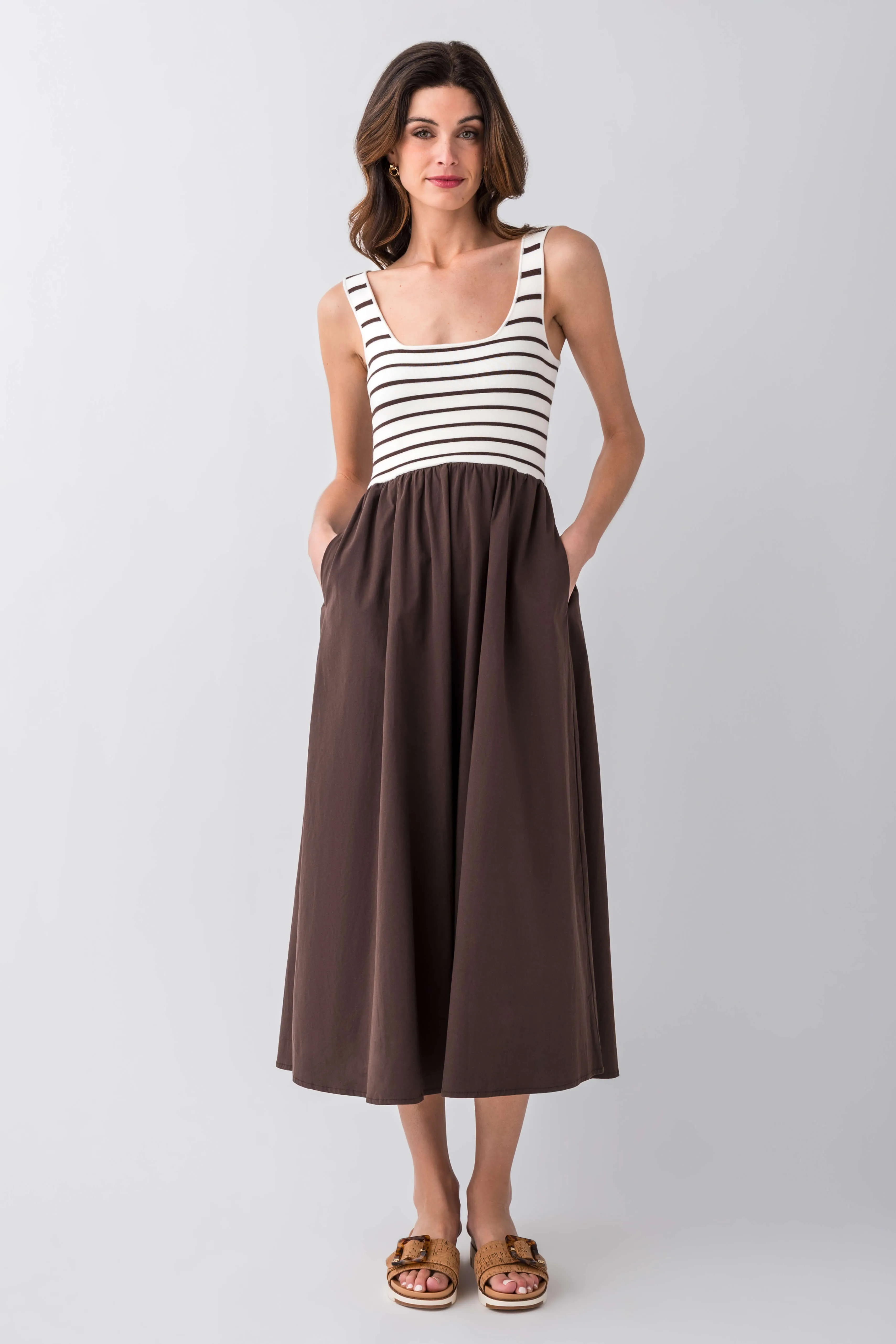 Sage Detail Fresh Aesthetic All Row Striped Lucinda Dress