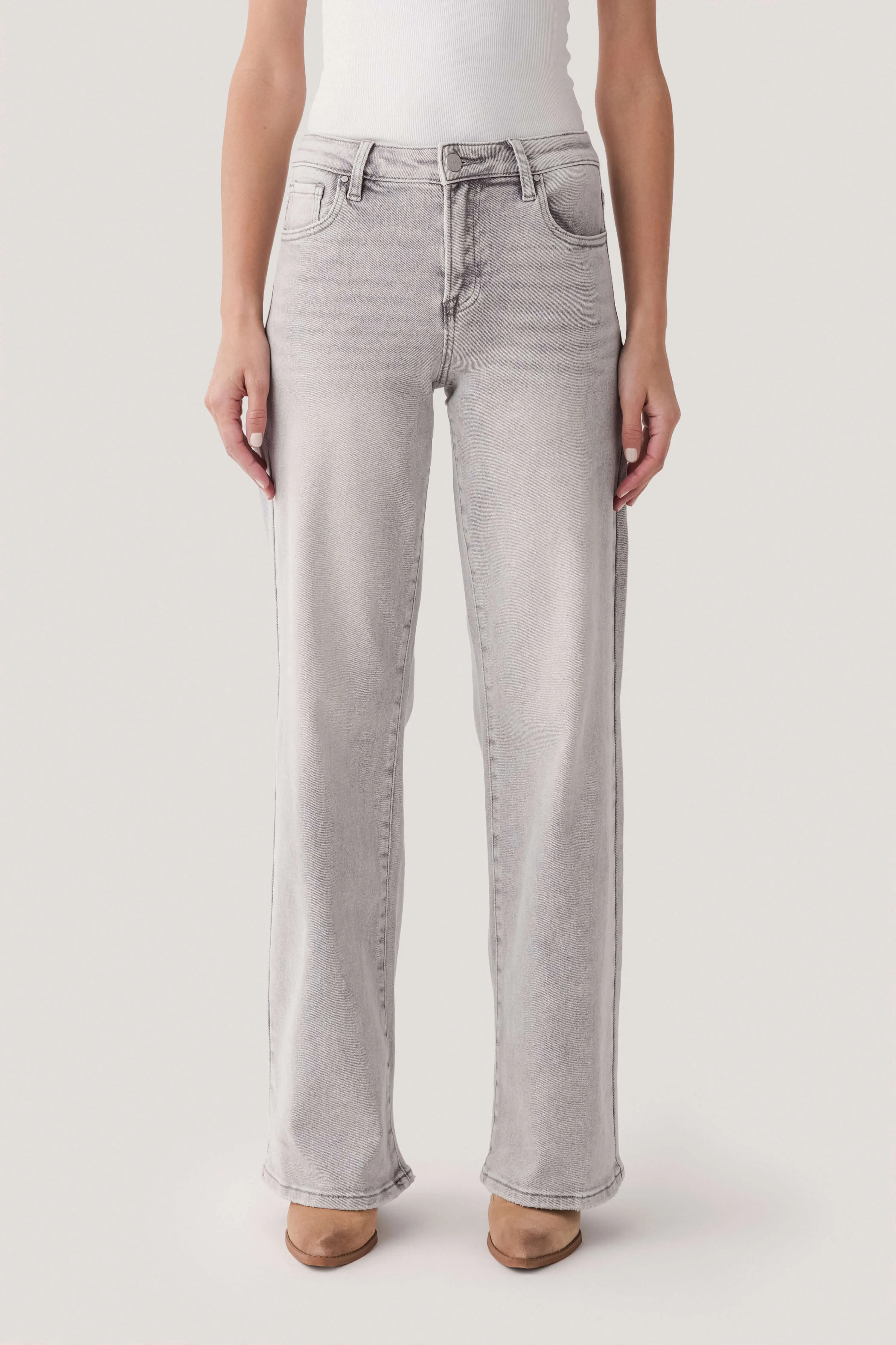 High Waist Travel Outfit Music Event Risen Jules High Rise Wide Leg Jeans