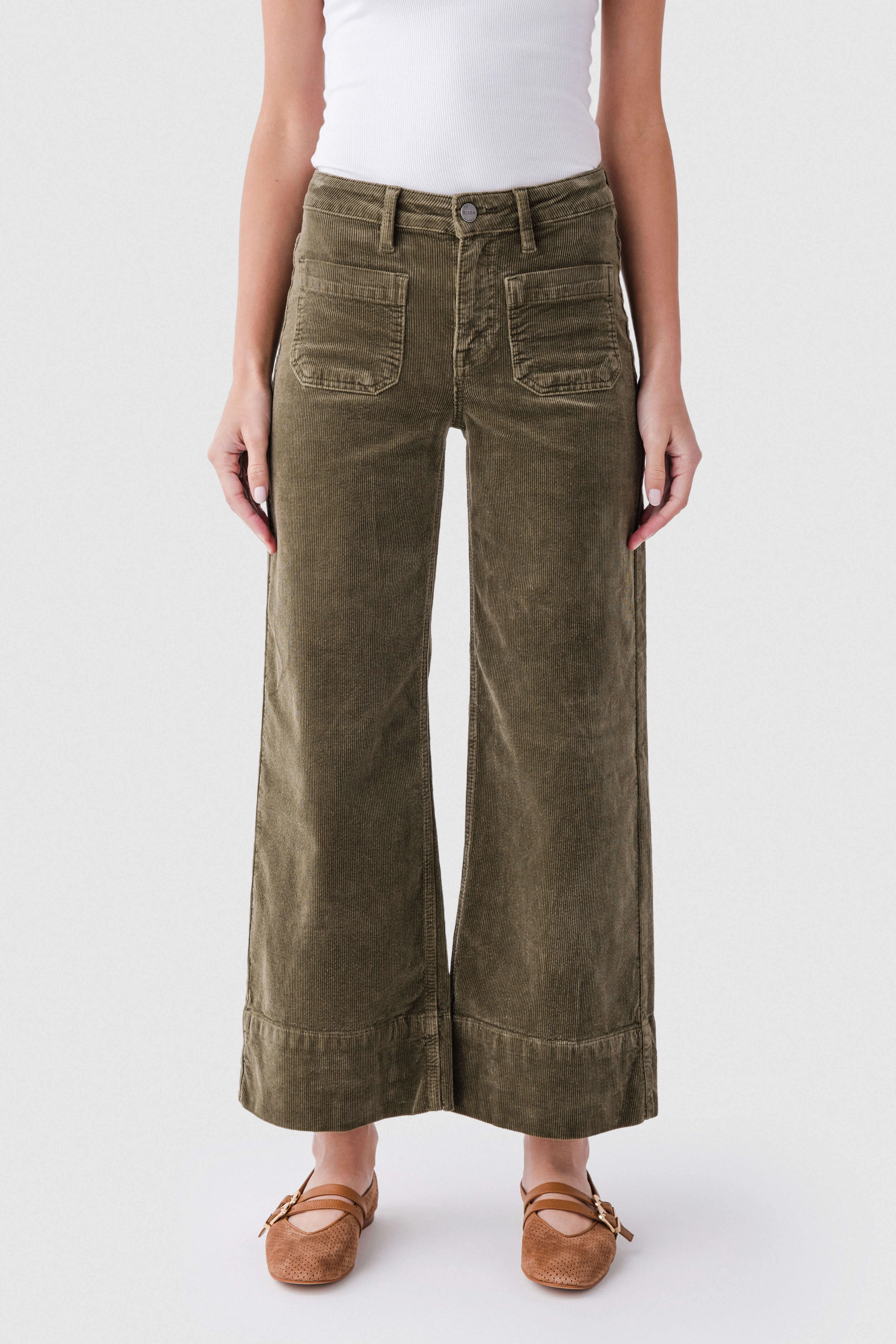 Anti Sagging Technology Slim Sunny Vibes Festival Outfit Risen Ivy High Rise Patch Pocket Corduroy Wideleg Jeans