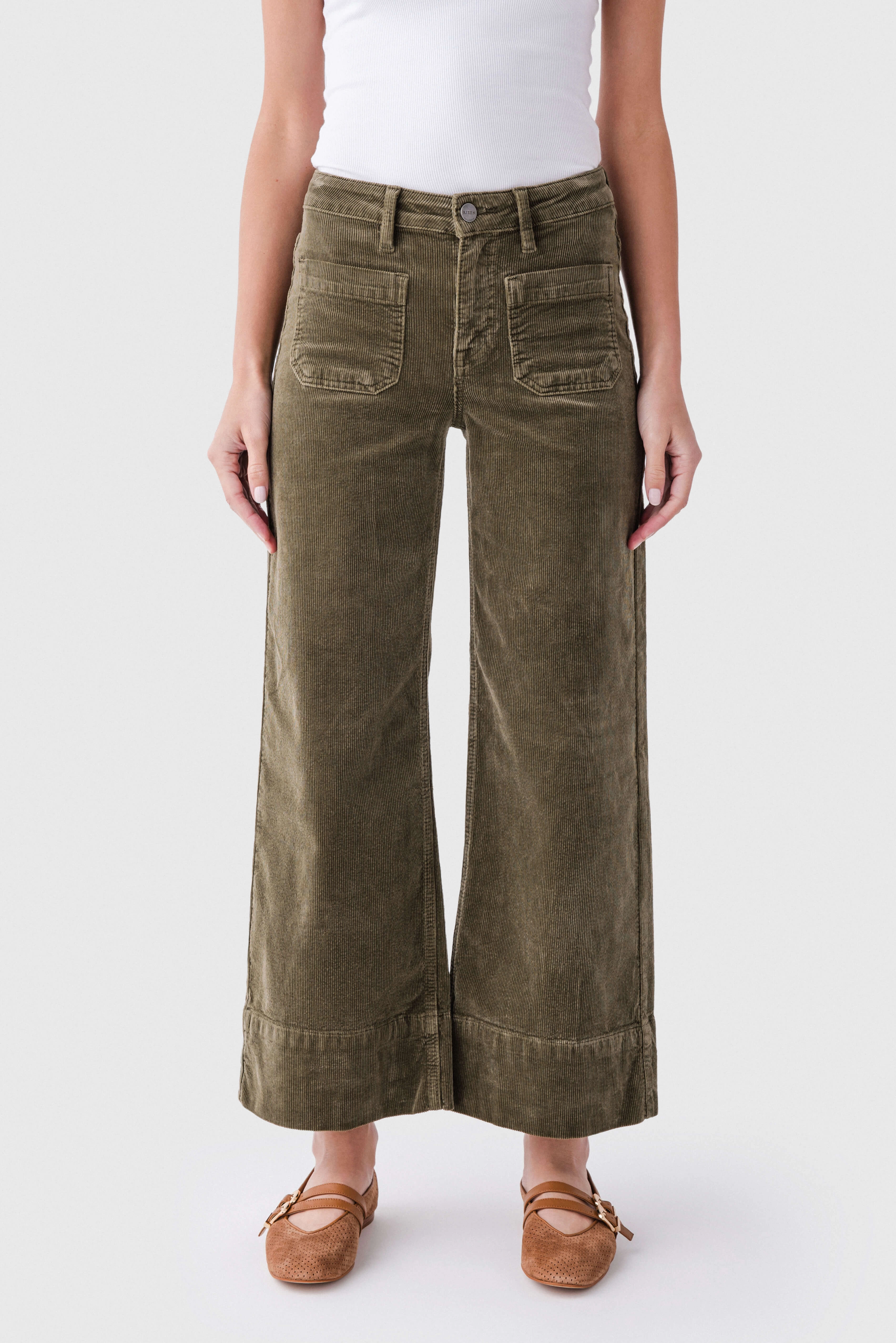 Risen Ivy High Rise Patch Pocket Corduroy Wideleg Jeans Fashion friendly Holiday Vibes Stretch