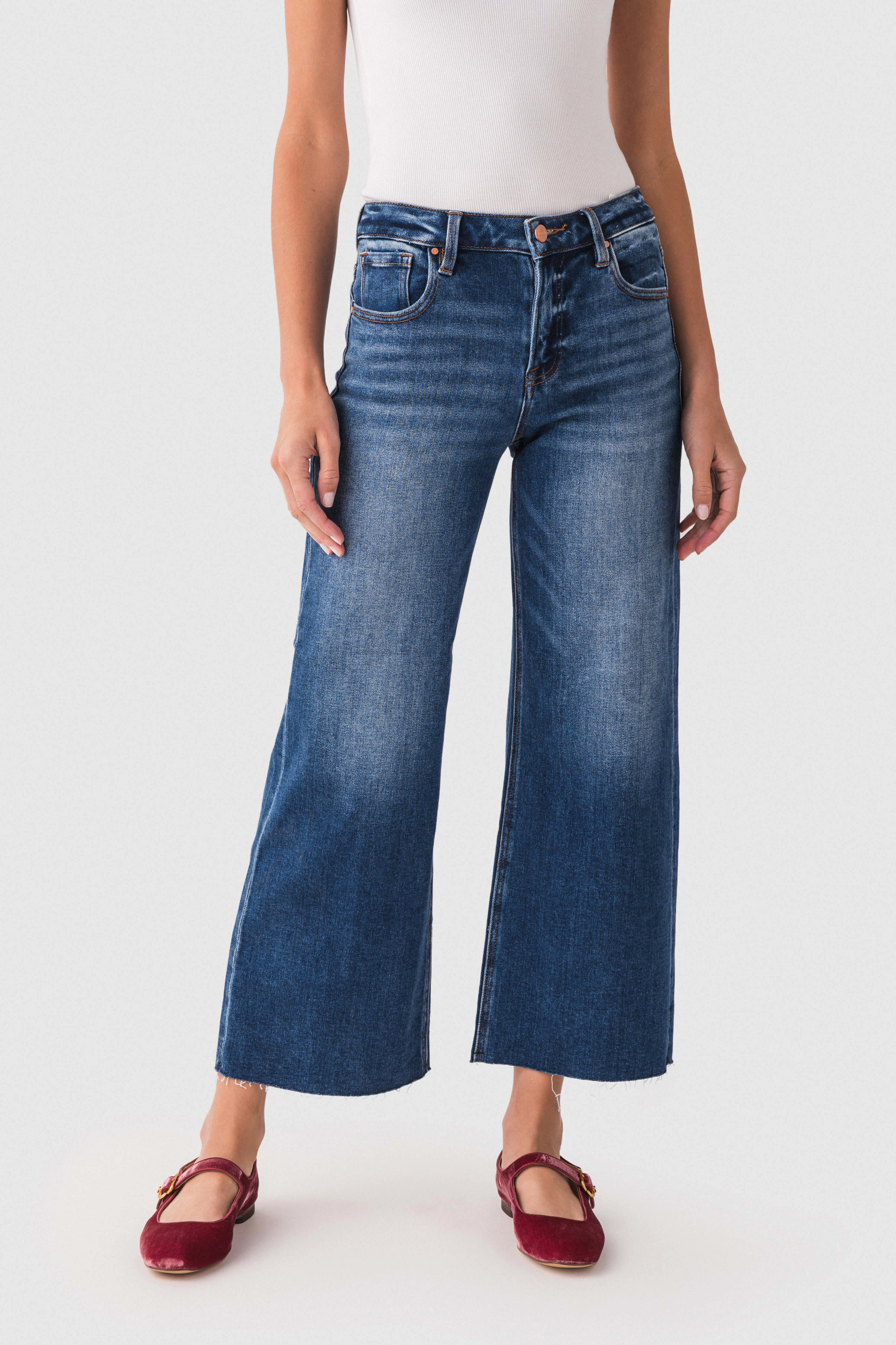 Risen Jenny High Rise Raw Hem Crop Wide Leg Jeans Stretch Holiday Vibes Streetwear Fan Durable Summer Vibes