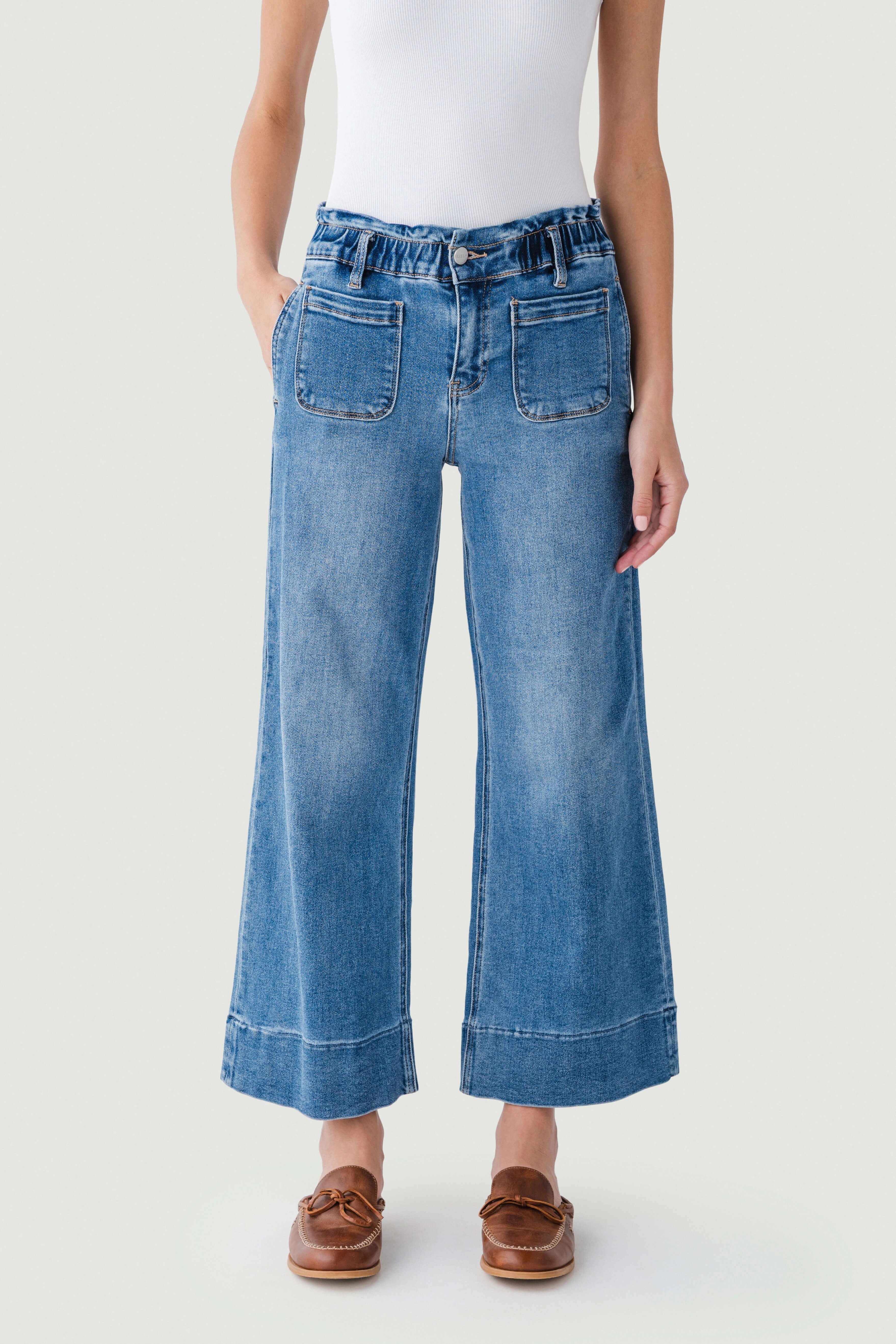 Relaxed Taper Risen Maeve High Rise Elastic Patch Pocket Jeans