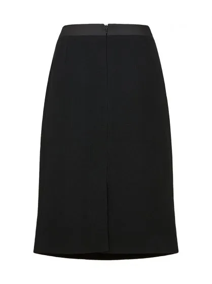 Heidi Tailored Wool Crepe Black Skirt Patchwork Design Street Style