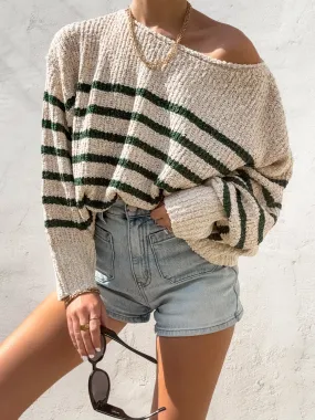 Urban Cool Active Comfort Wear Rowan Stripe Knit Sweater in Green
