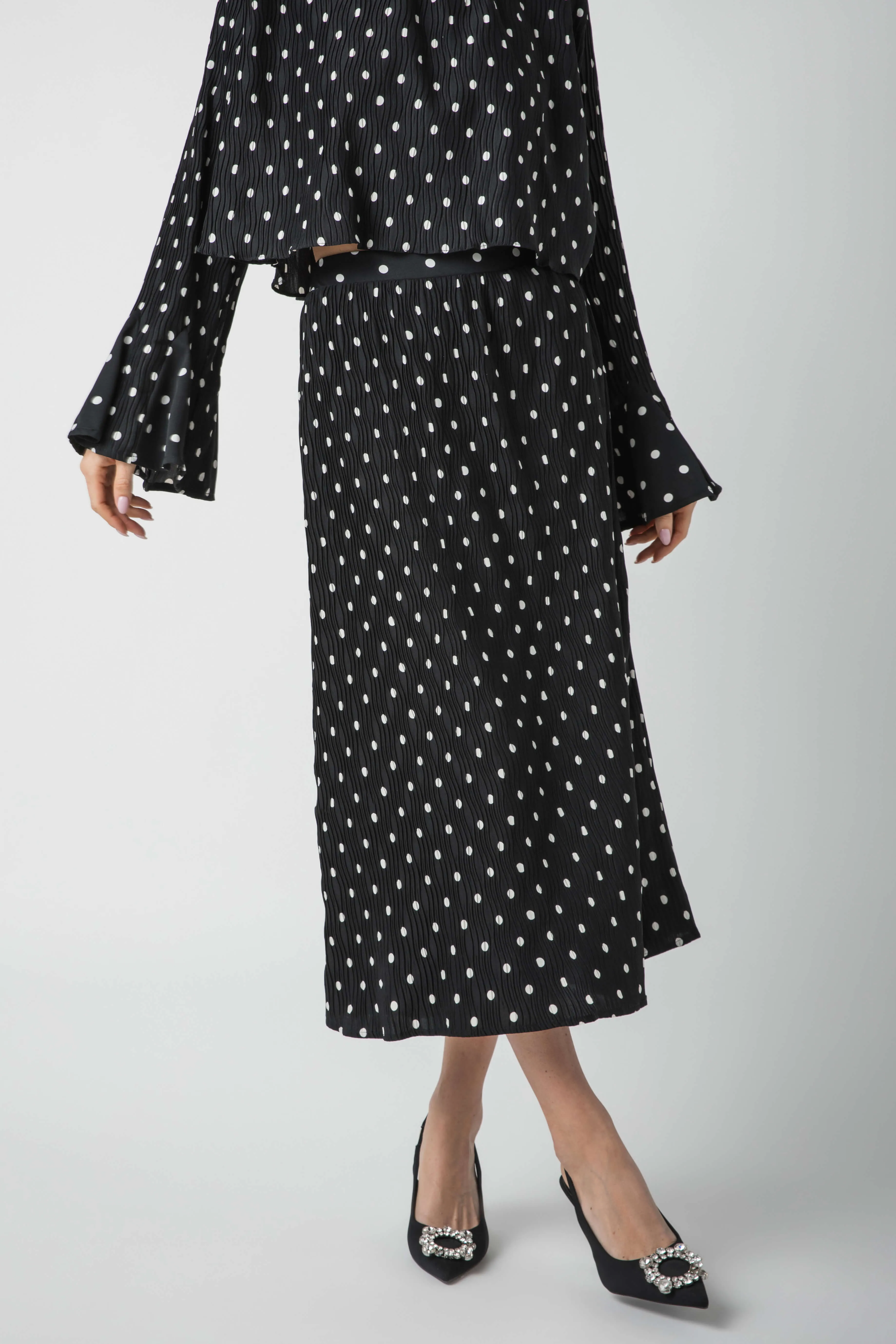 En Saison Darlene Polka Dot Slip Skirt Velvet Finish
